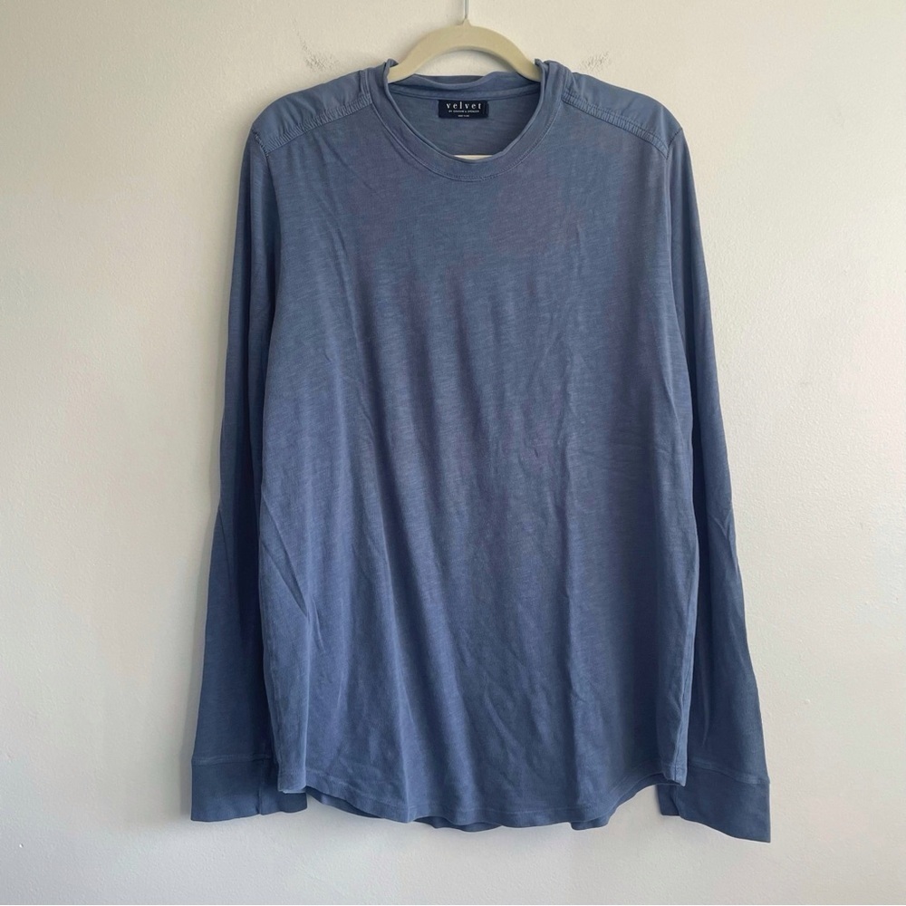 Velvet by Graham & Spencer cotton slub long sleeve t shirt powder blue crew XL